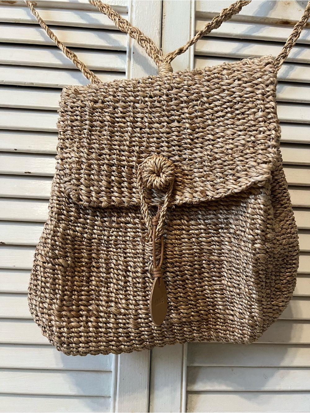 BNWT Innè Woven Straw Backpack - Natural Tan